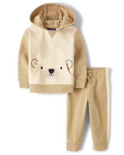 The Childrens Place Baby Boys and Toddler Sweatshirt and Sweatpant 2 Piece Outfit Sierra Tan Teddy Bear - The Smokey Pines Collection